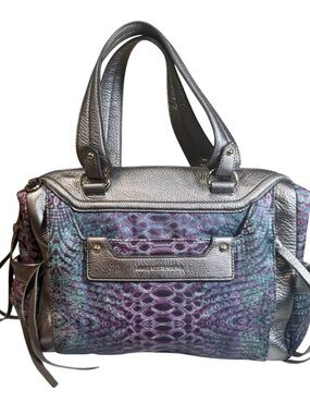 Aimee Kestenberg Purple Blue Snakeskin Metallic Leather Satchel Handbag EUC